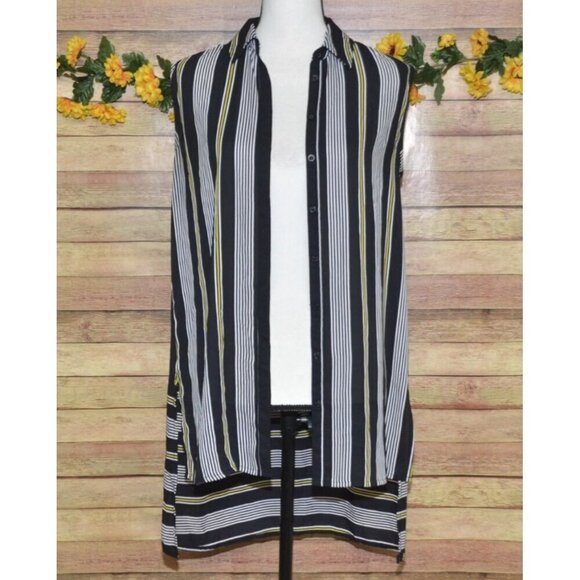 Worthington Black Striped Sleeveless Button Up Blouse Top Size XS Hi-Low Career - Picture 4 of 11